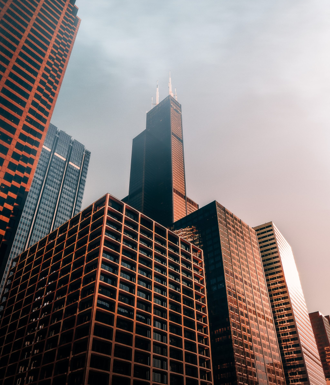 A vertical low angle shot of brown skyscrapers